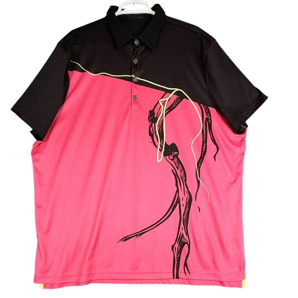 Jamie Sadock XXL Golf Polo Shirt Pink Black Abstract Print